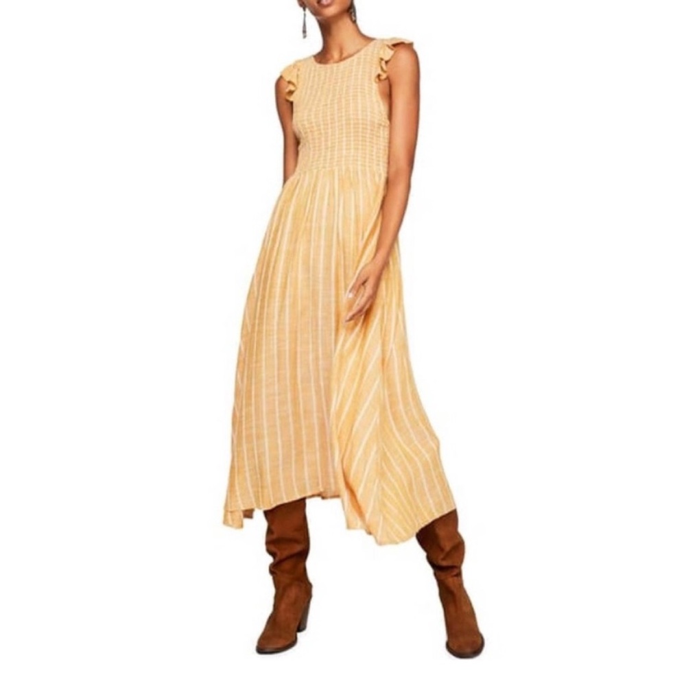 Free People Yellow Striped Maxi Dress size XS
